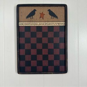 Primitive Ravens Framed Folk Art Wooden Game Board Wall Decor 13”x 18”x 1”